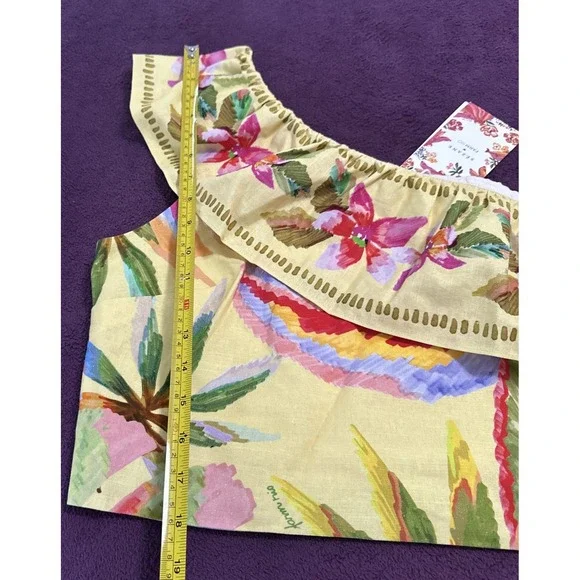 Sezane X Farm Rio Size US 10 Parioca Blouse One Shoulder Floral Crop Tropical - Picture 9 of 13